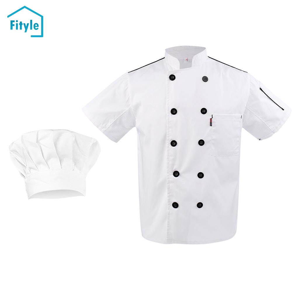 Fityle Men’s White Five Star Chef Jacket Hat Set Hotel Kitchen Apparel