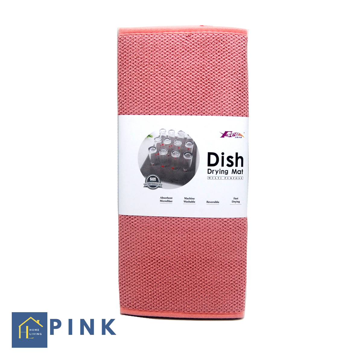 Home Absorbent, Reversible Microfiber Jumbo Dish Drying Mat for Kitchen,  Pink