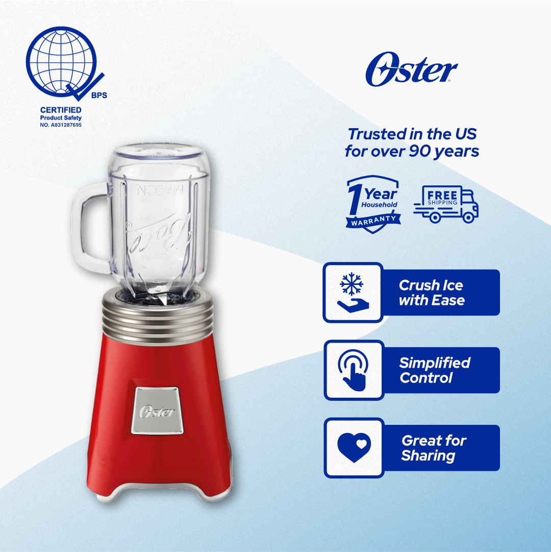 Oster Ball® Mason Jar Blender with 2 600mL Mason Jars - Red