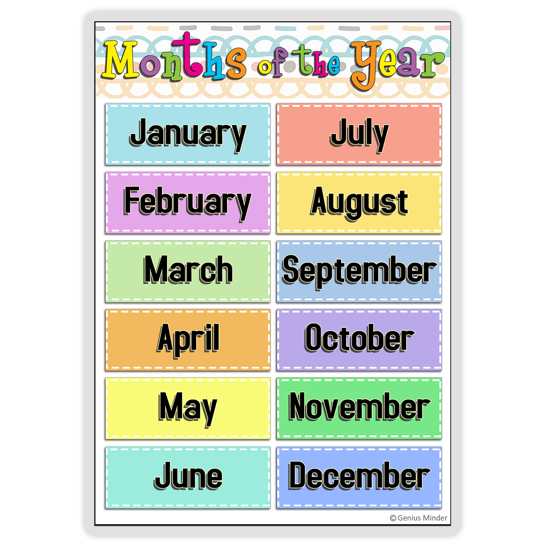 Educational　MONTHS　Chart　Lazada　OF　PH　THE　YEAR　Laminated　Small　Laminated　Preschool　Learning　Study　Big　Sizes