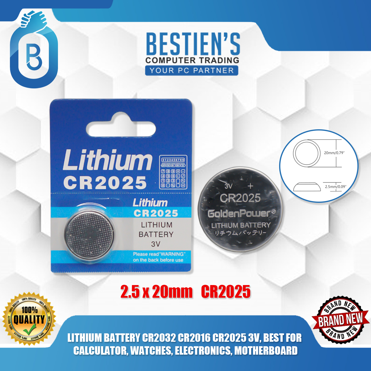 LITHIUM BATTERY CR2032 CR2016 CR2025 3V, BEST FOR CALCULATOR, WATCHES