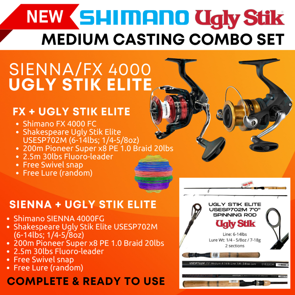 NEW MEDIUM COMBO SET Ugly Stik Elite 7ft / Shimano FX or Sienna