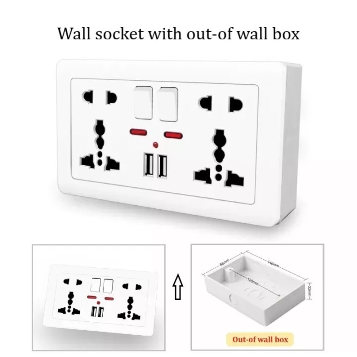 Universal Wall Socket With LED Light Switch 146 Type Dual 5 Holes