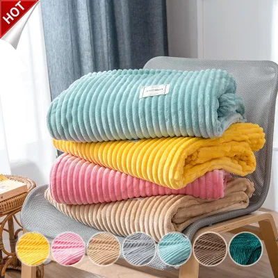 Soft Blanket Plush Flannel Blanket Queen size Stripe Coral Fleece Solid Color Kumot Soft Blanket double size