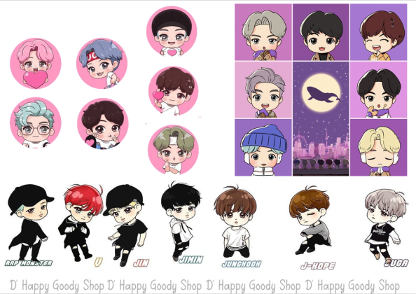 BTS Sticker CHIBI STYLE - Matte Sticker - Large Stickers - 21 pcs ...