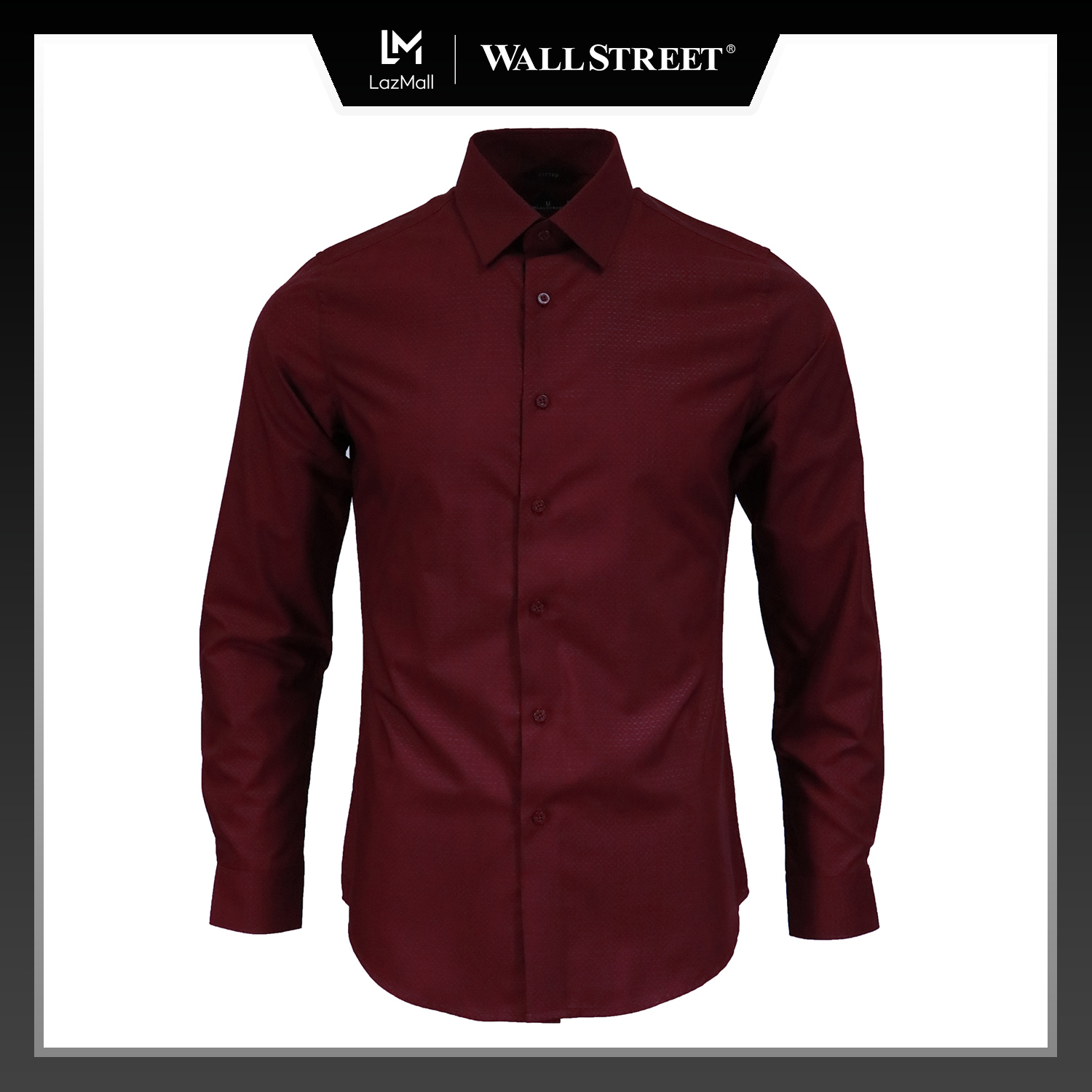 Wall Street Men's Fitted Plain Long Sleeve Shirt w/ Basic Collar (Maroon)
