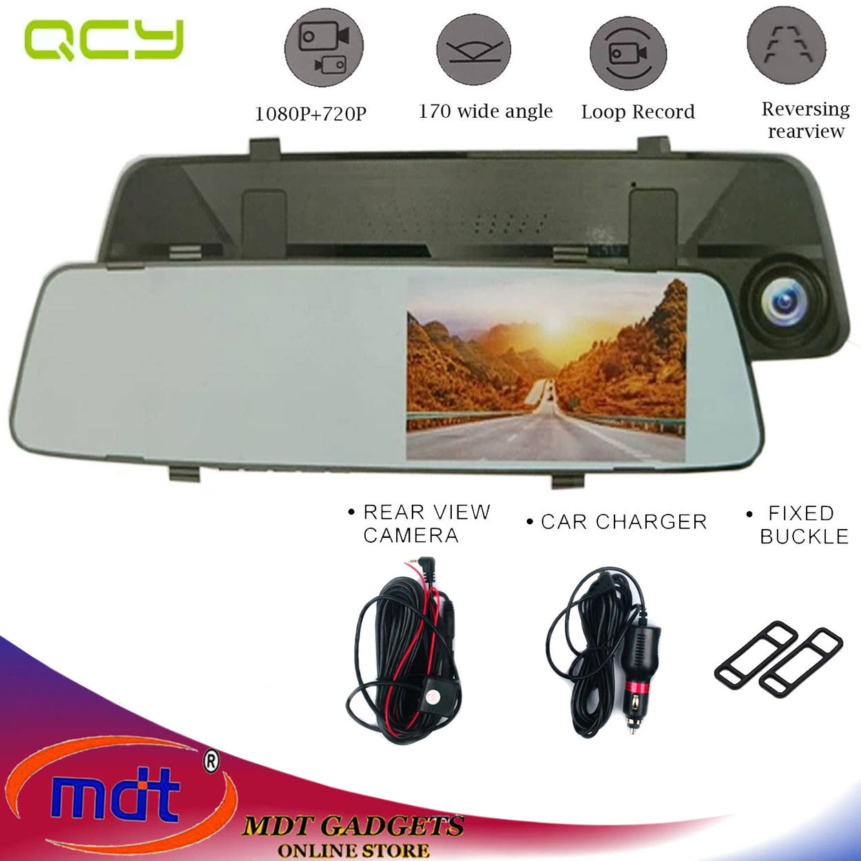 QCY A70 Pro Mirror Dual Camera Dashcam UltraThin Dual Lens Mirror