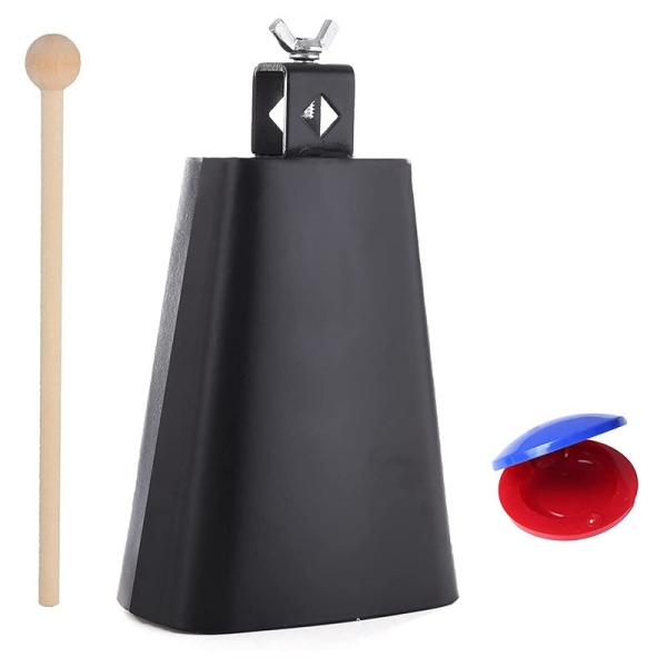 Cowbell Cow Bells,Cow Bell for Drum Set Hand Percussion Instruments Cowbells with Handle Stick Castanets
