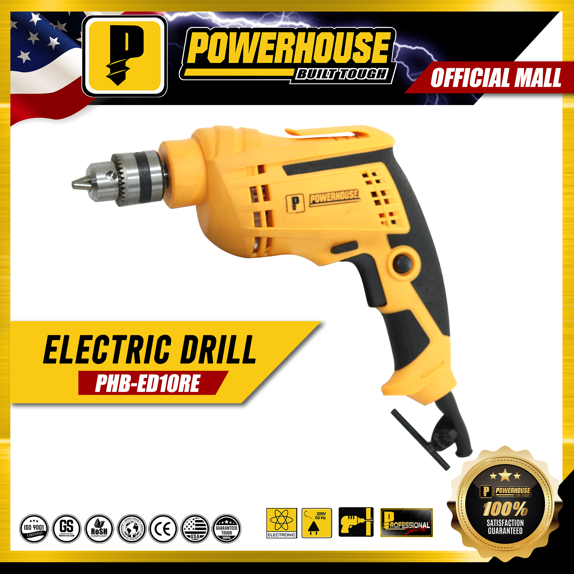 Powerhouse USA Electric Drill Set Original 600W 10mm PHBED10RE PHPT