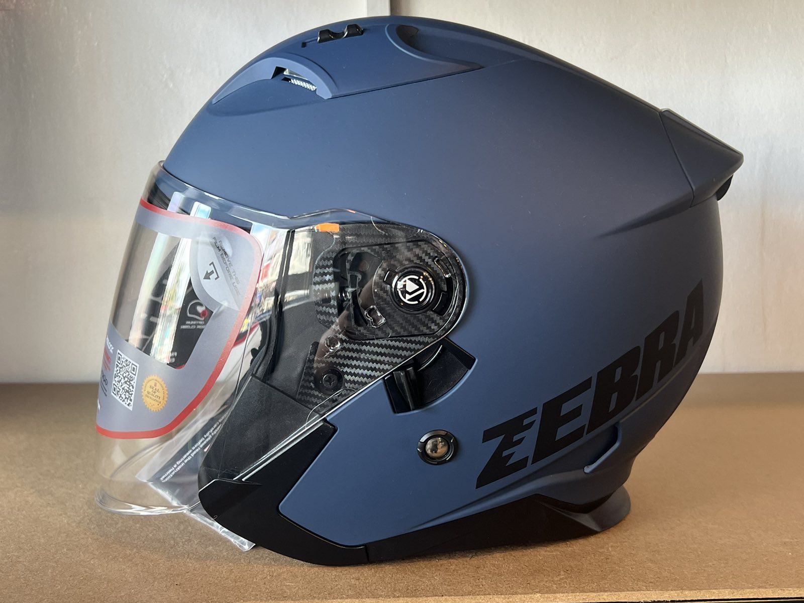 Zebra Half Face Helmet Matte Blue YM902 / Zebra DOT, ECE, PS Certified