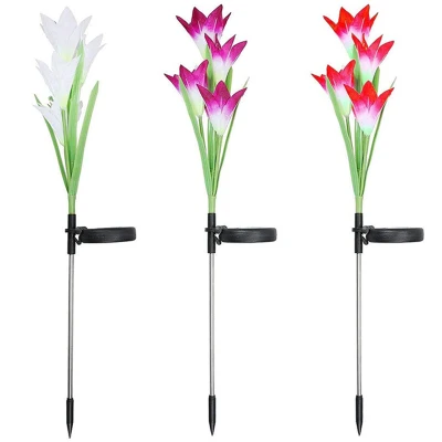 Solar Flower Lights Outdoor Waterproof - 3 Pack Led Solar Powered Lily Lights, Multi-Color Changing Lamp