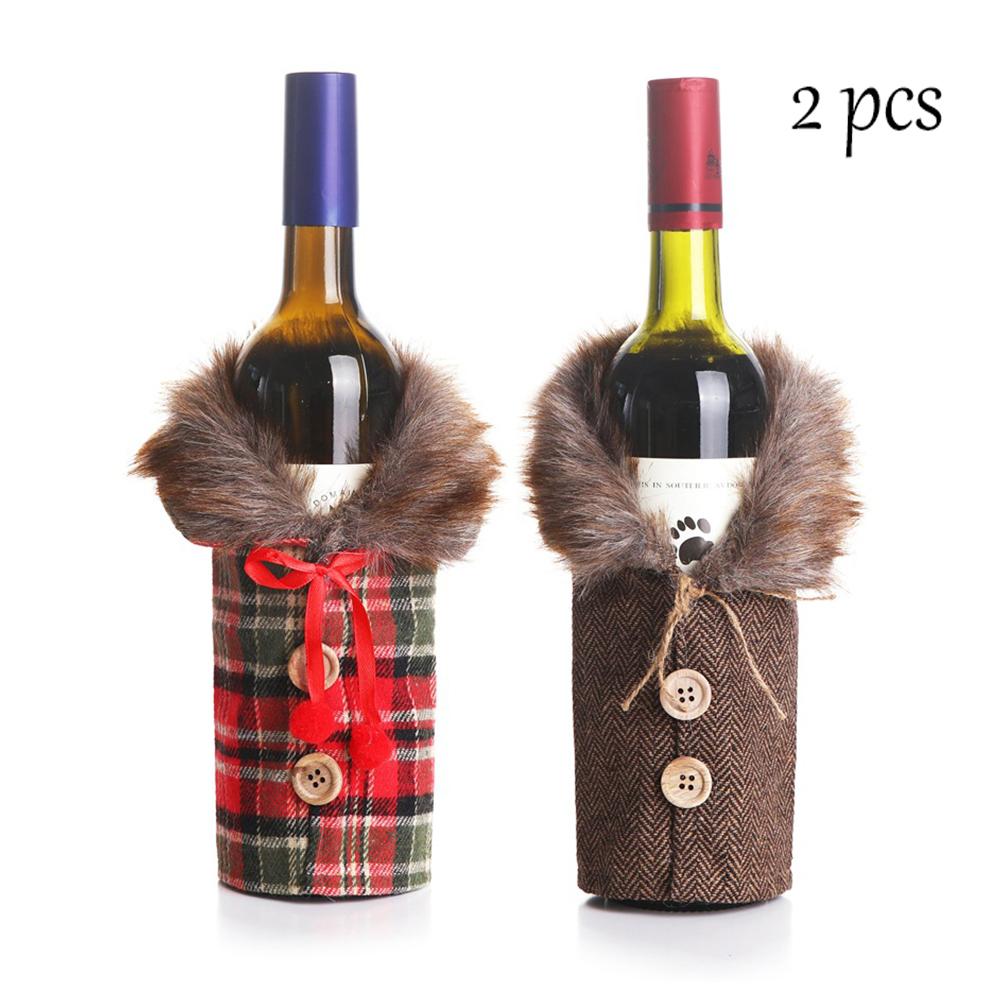 SKDK Christmas Party Table Wine Bottle Decoration Striped Plaid Skirt Wine Bottle Wine Cover