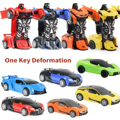 One-key 2 In 1 Collision Transformation Robot Car Deformation Model Plastic Inertial Car Toy Action Collision Transforming Vehicles for Boy