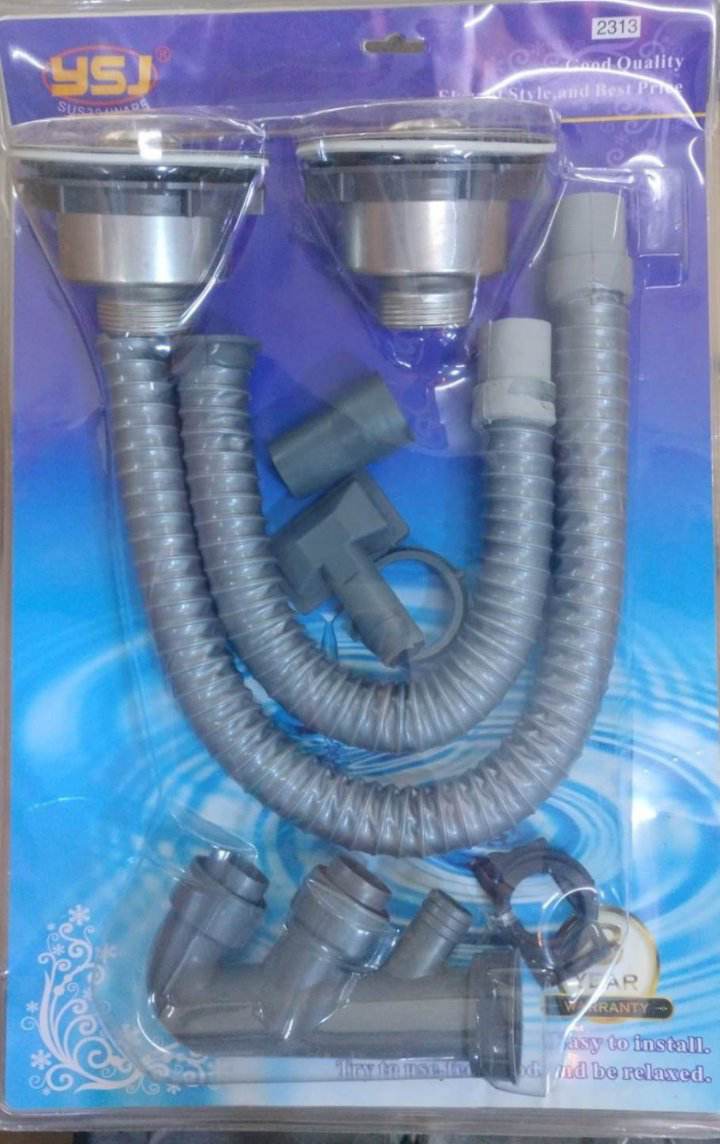 [2313]Stainless Kitchen Sink Double PTrap Hose and Strainer Double