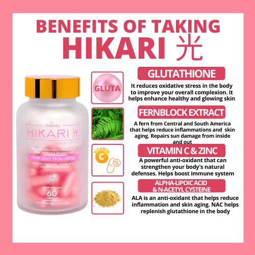 hikari glutathione benefits Glam Essentials [CERTIFIED AUTHENTIC] [VERY EFFECTIVE] Hikari Gluta Japan -  60 Capsules (Glutathione, Collagen, Vitamin C, Vitamin E, etc) Skin  Whitening Capsule [60 CAPS]
