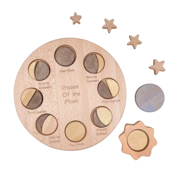 Wooden Moon Phases Puzzle Teaching Aid Puzzle Educational Toy Toddler Gift 3D Wooden Puzzles for Kids Ages