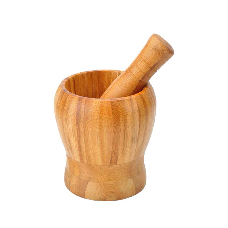 Wood Garlic Masher Bowl Mashing Crushing Jar Mortar and Pestle Spice