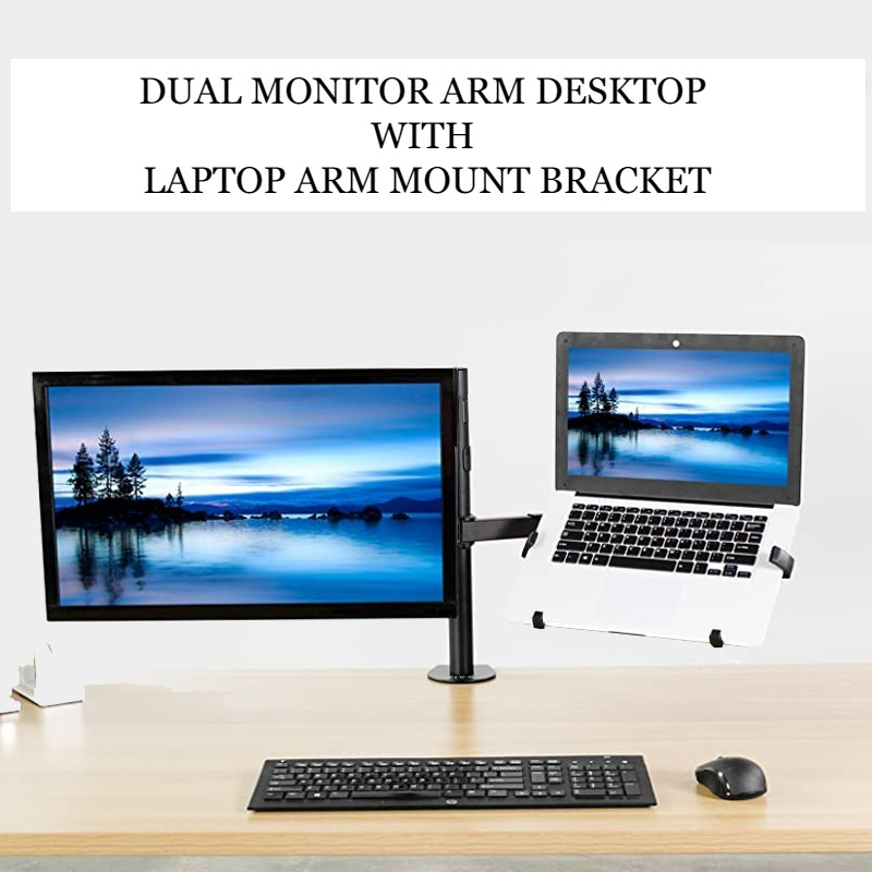 DUAL MONITOR ARM DESKTOP WITH LAPTOP ARM MOUNT BRACKET 40CM ADJUSTABLE