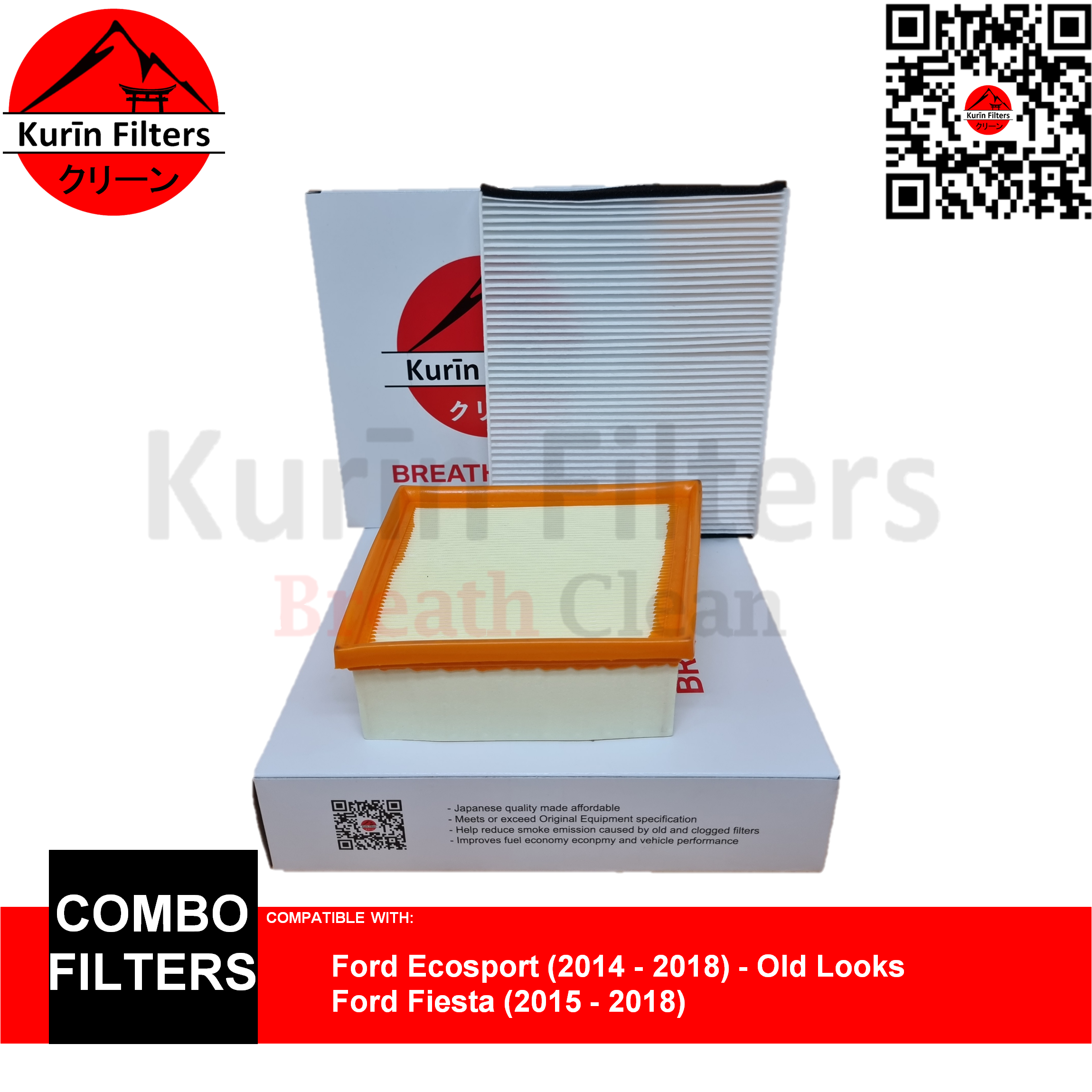 KURIN Combo Filters (Air & Cabin) for Ford Ecosport (2014 2018) Old
