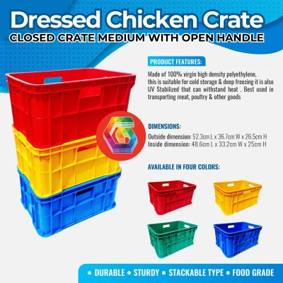 grandera Bundle of 3pcs Dressed Chicken Crate (20in x 14in x 10inches) Medium, HDPE Multi-Purpose Crate for Cold Storage and can also withstand heat