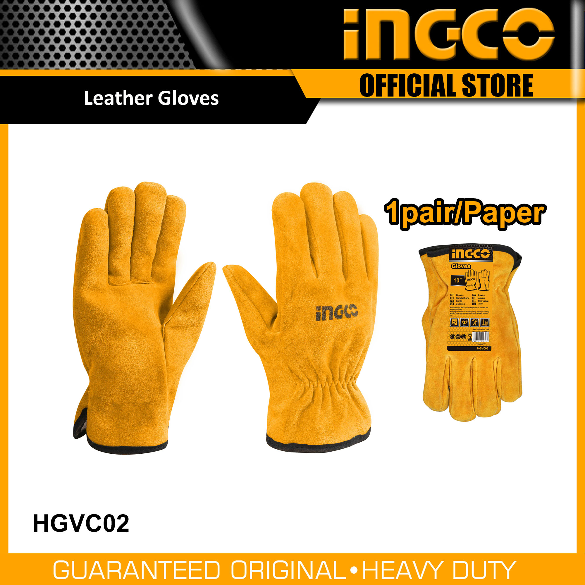 Ingco HGVC02 Leather Gloves 10" Full Palm Lining IHT Lazada PH