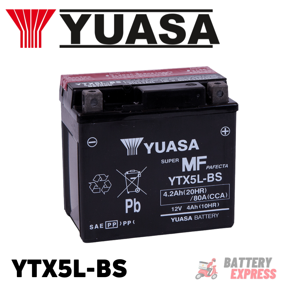 Yuasa YTX5L-BS Motorcycle Battery - 12V 4Ah Maintenance-Free AGM Battery
