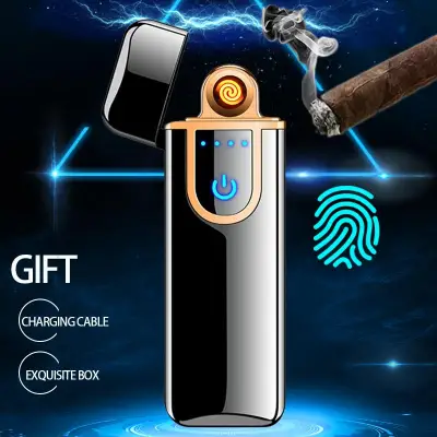 USB lighter Zippo Style double-sided fingerprint windproof coil ultra-thin lighter touch control portable intelligent fingerprint ignition tool Gift