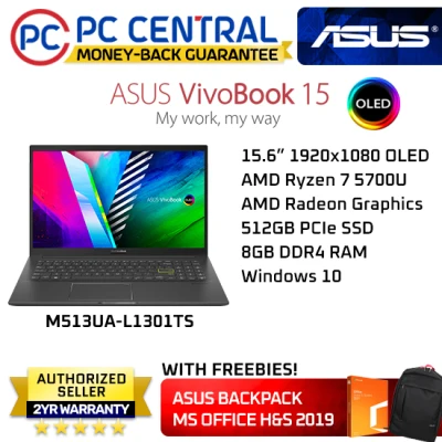 Asus VIVOBOOK 15 M513UA-L1301TS , 15.6" OLED Display | AMD Ryzen 7 5700U | 8GB RAM | 512GB SSD | AMD Radeon RX Vega 8 | WIN10 (PC CENTRAL)
