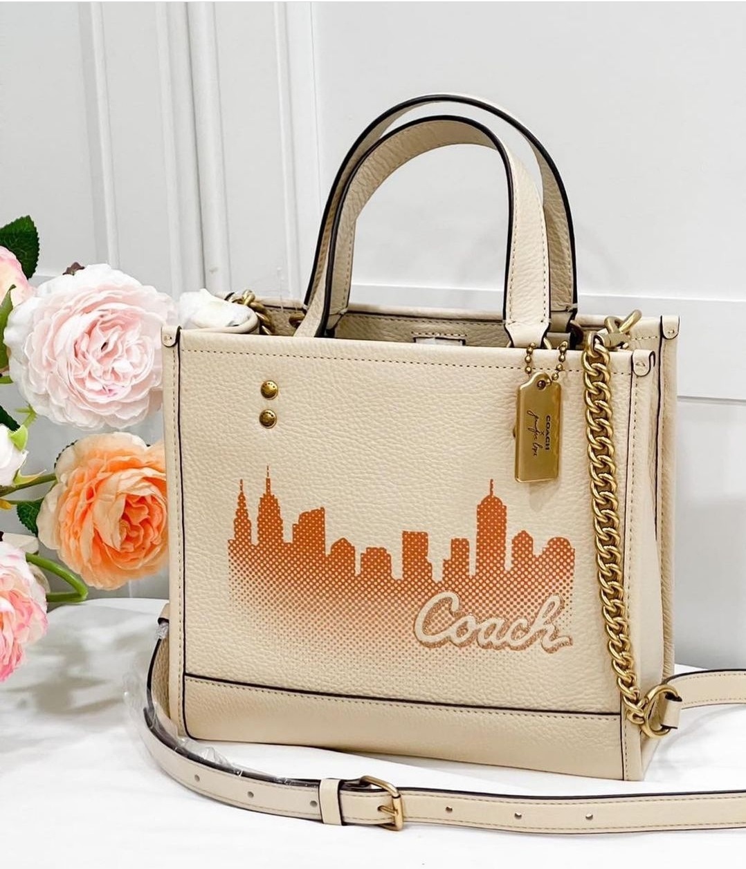 100% AUTHENTIC NWT Coach X Jennifer Lopez Dempsey Tote 22 NYC Skyline  #C6494