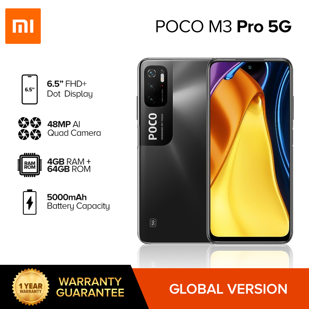 POCO M3 Pro 5G Smartphone Dual SIM - 4GB RAM, 64GB ROM, MediaTek Dimensity 700, Display 90Hz FHD+ 6.5", Batteria 5000mAh, Giallo
