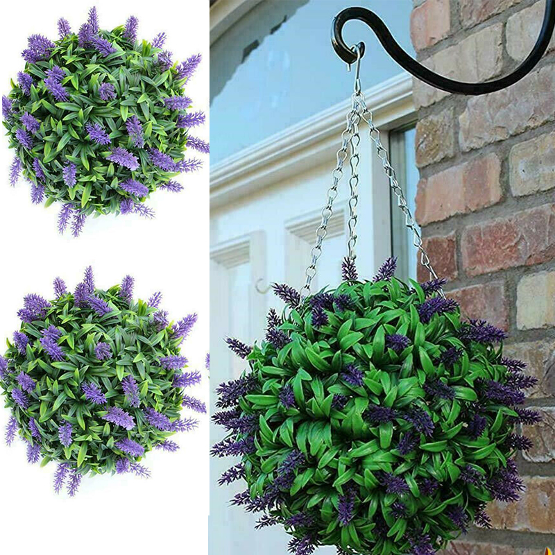 WX Artificial Lavender Ball Flower Hanging Basket With chain Decoration