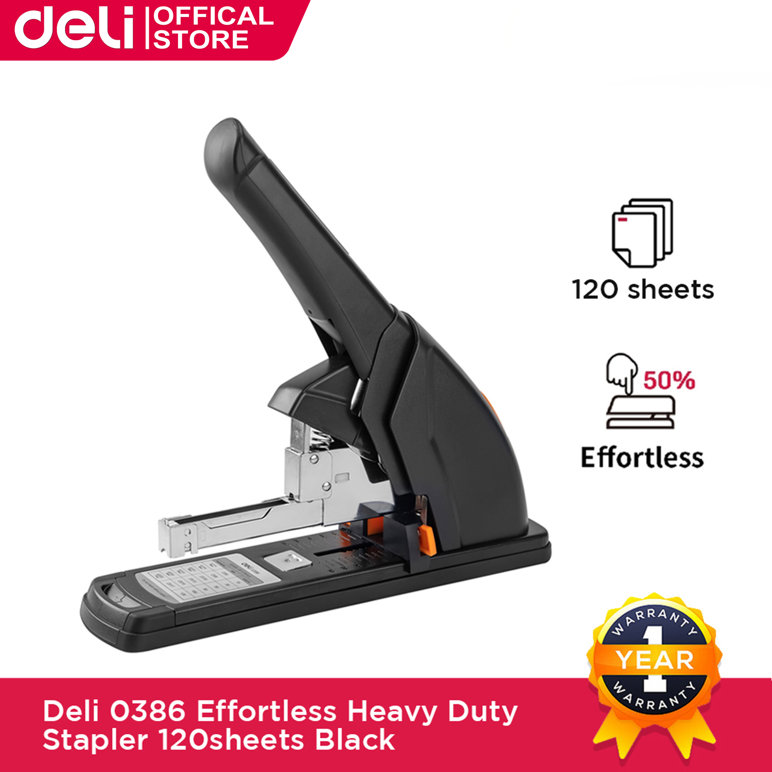 Deli Effortless Heavy Duty Stapler 120 Sheets Black 0386 | Lazada PH