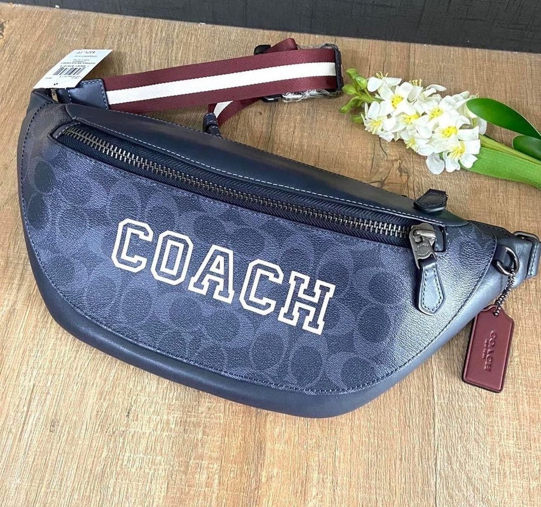 Original Coach Warren Belt Bag In Signature Canvas With Varsity Motif