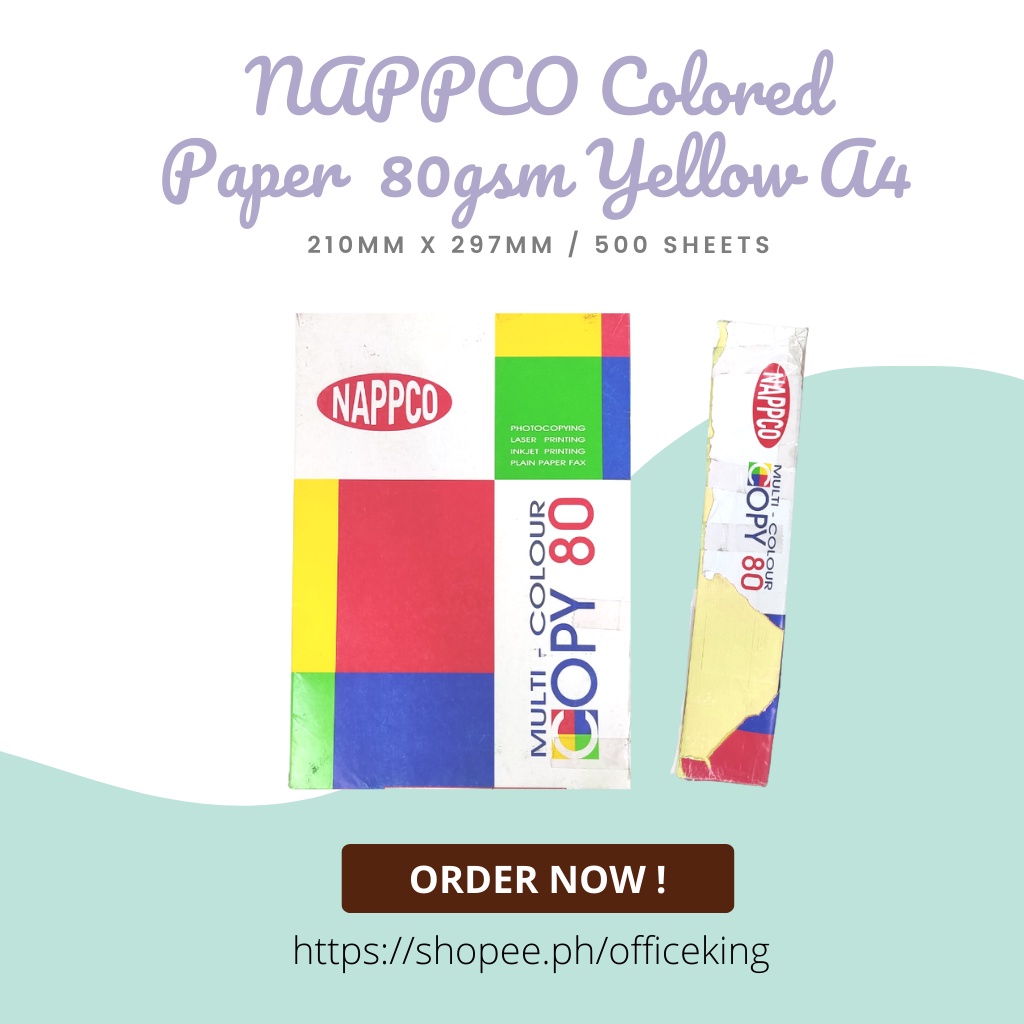 NAPPCO Colored Copy Paper 80gsm Yellow A4 by 500's Lazada PH