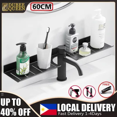 Faucet rack, black space aluminum washbasin faucet rack, free perforation to install bathroom cabinet wall-mounted storage rack. Local delivery