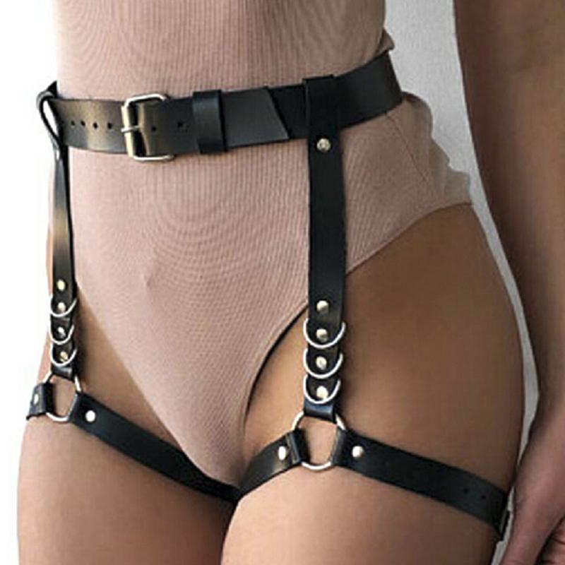 เซ็กซี่ผู้หญิงชุดหนังเต็มตัวเข็มขัดสายรัดเอวเข็มขัดรัดต้นขา Suspenders Punk