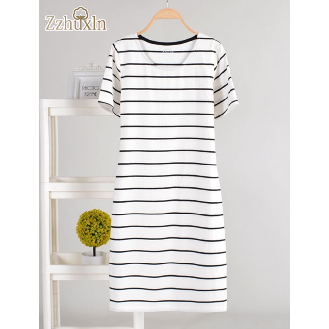 ✓COD #8001 Pure color striped cotton dress for pregnant women wear cotton  nightdressb3f | Lazada PH