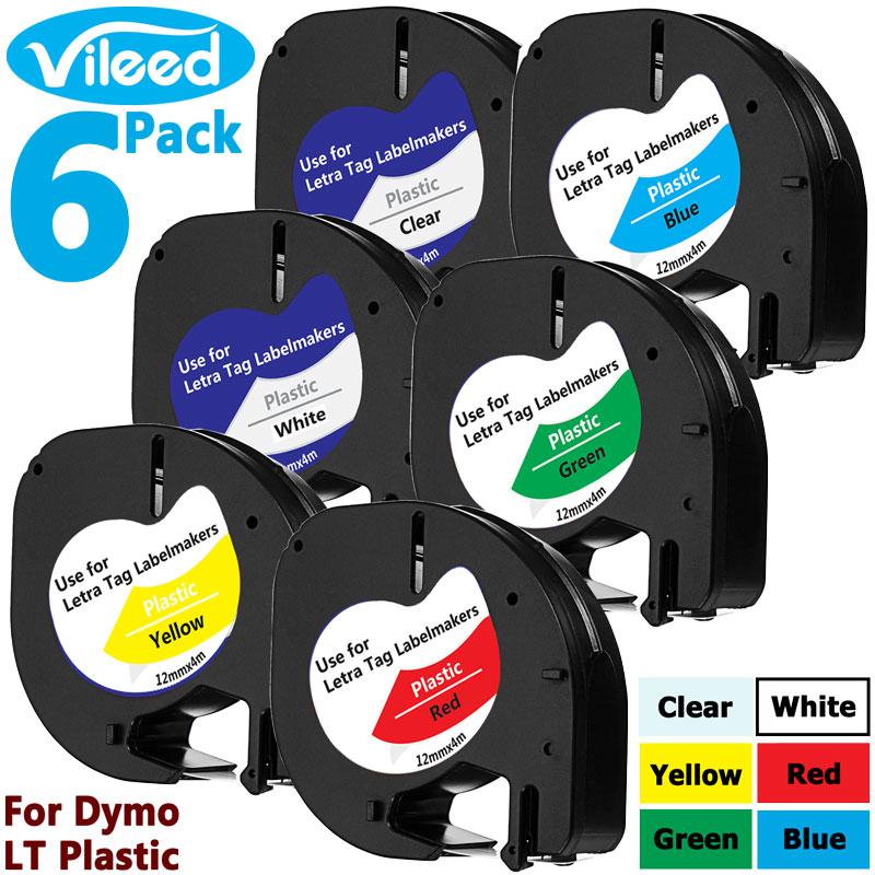 6 Pack Multicolor LT Plastic Label Tape for DYMO LetraTag ...