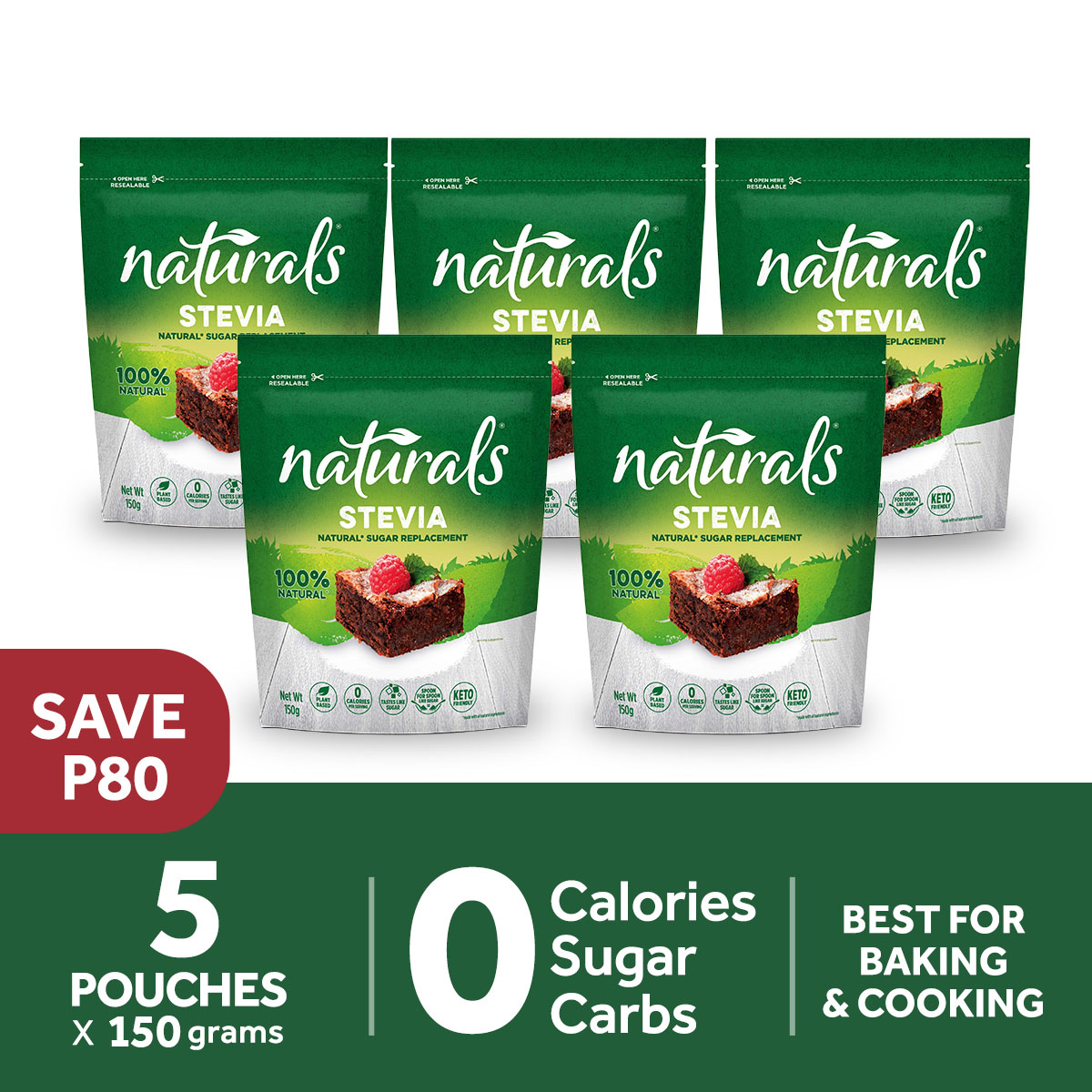 NATURALS STEVIA 5 packs x 150g, 100 Natural Zero Calorie Sweetener