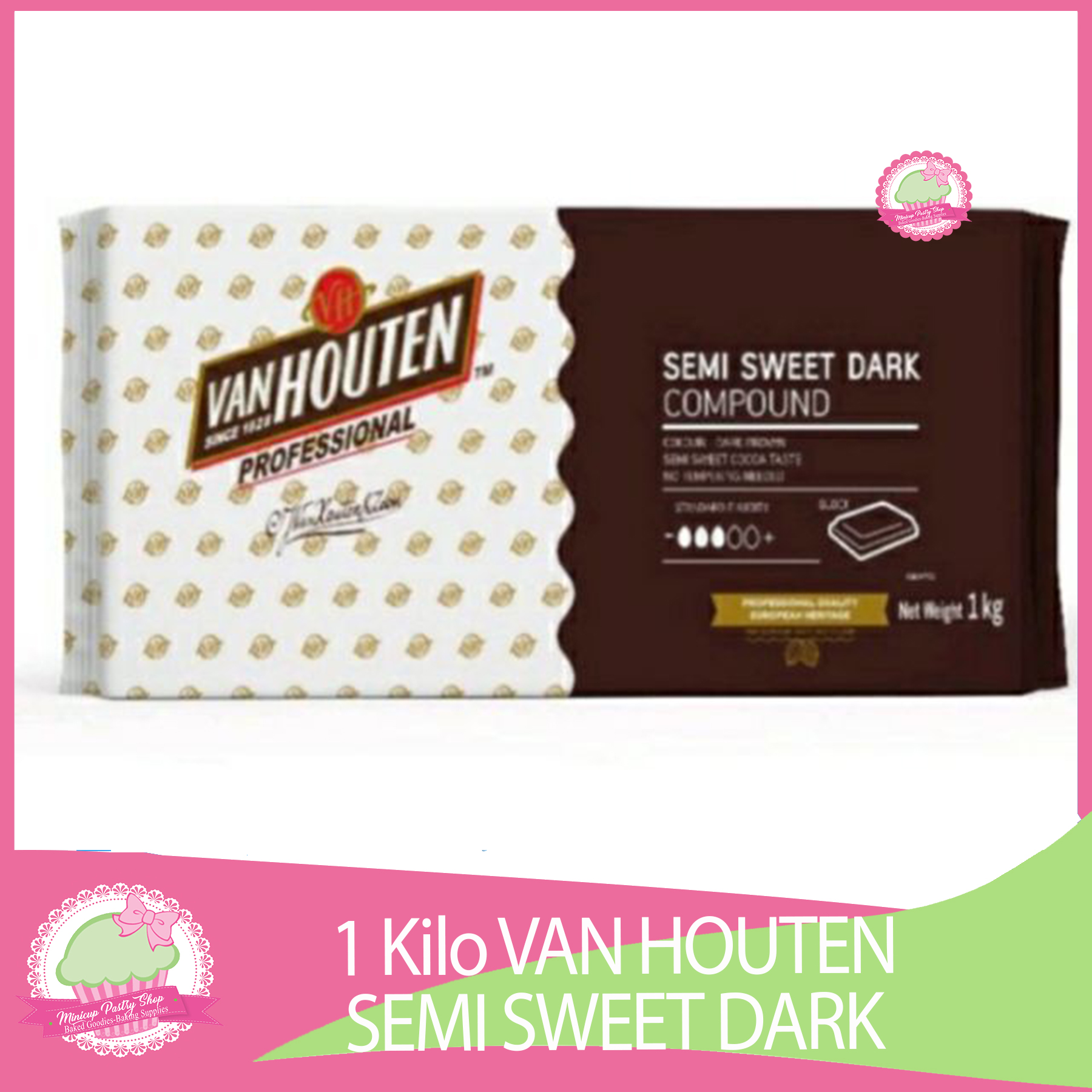 1 Kilo Van Houten Semi Sweet Dark Chocolate Bar MPS Lazada PH