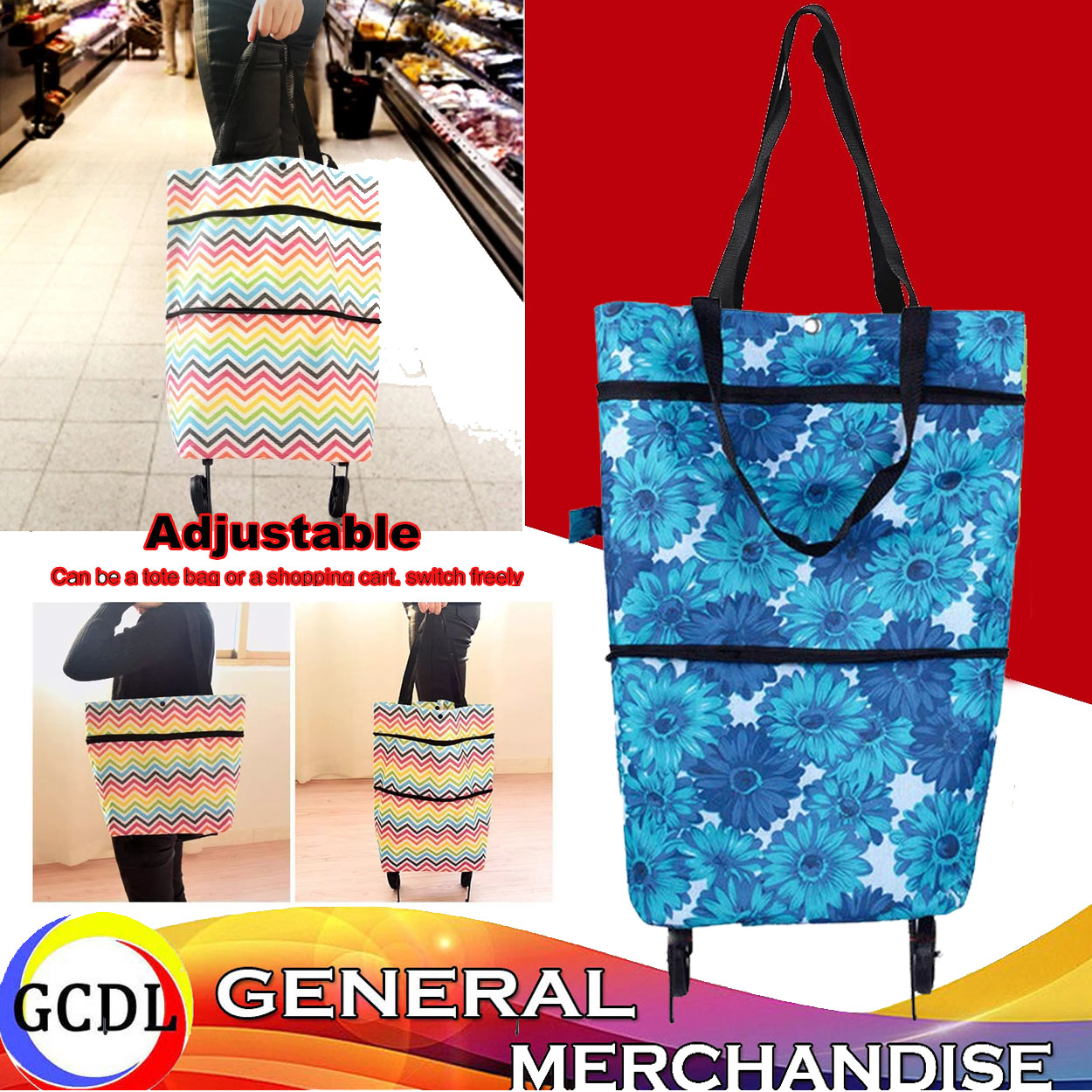 Trolley Bag Shopping Travel Luggage Bag with Wheels Expandable Rolling