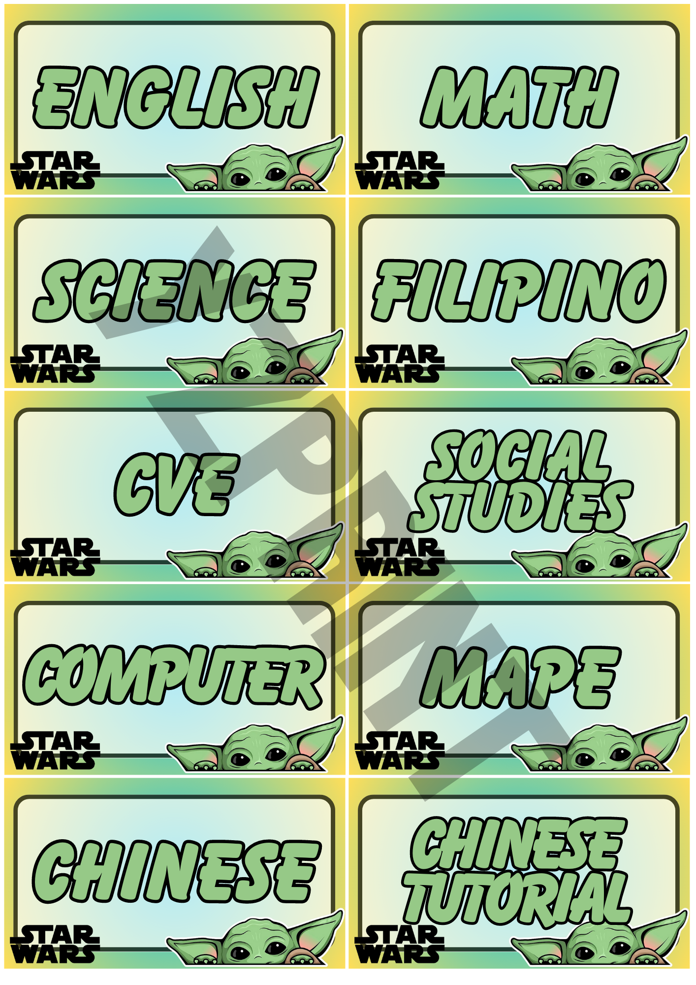 BABY YODA SUBJECT AND NAME LABEL STICKER | Lazada PH
