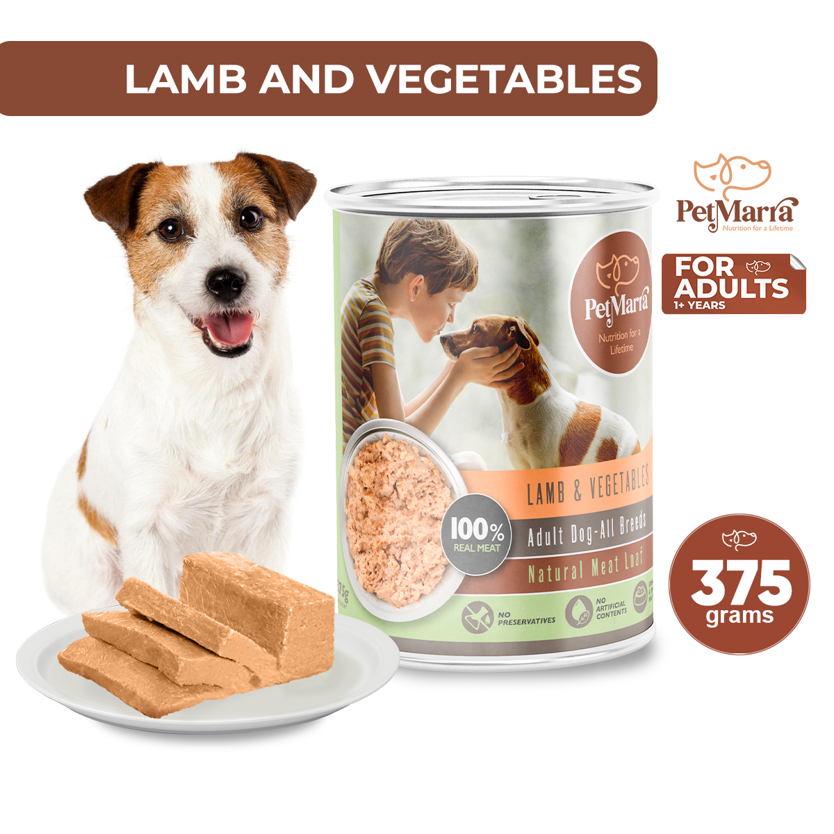 PetMarra Natural Meat Loaf Adult Dog Wet Food Can Beef and Lamb and ...