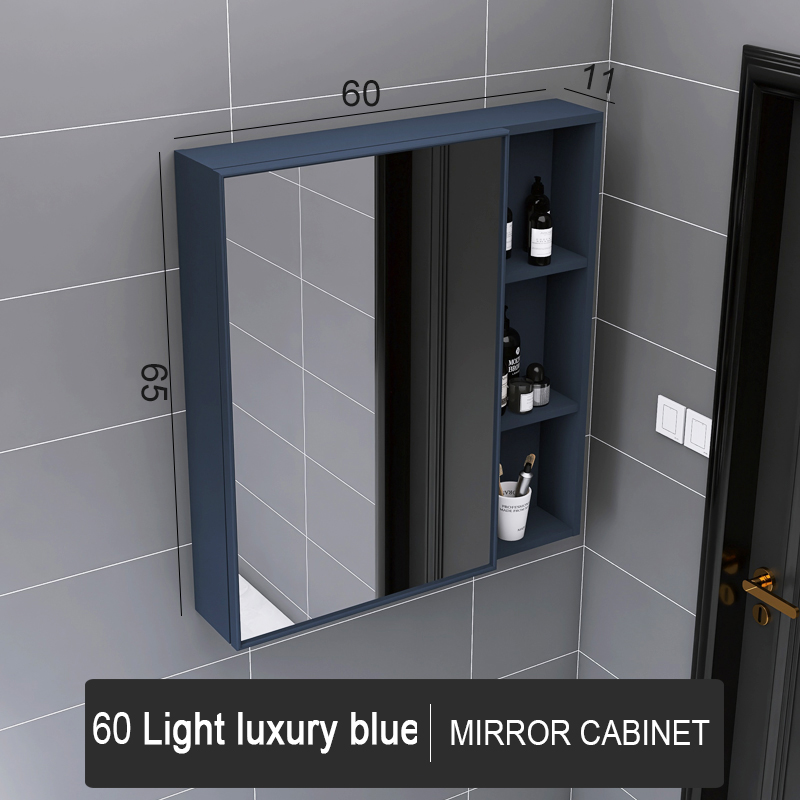 Light luxury space aluminum bathroom mirror wallmounted mirror na may rack