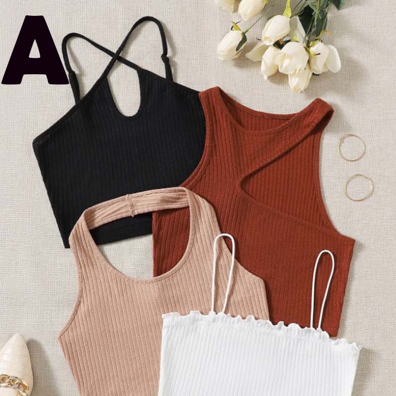Solid Asymmetric Knitted Neck Halter Top 6A0241