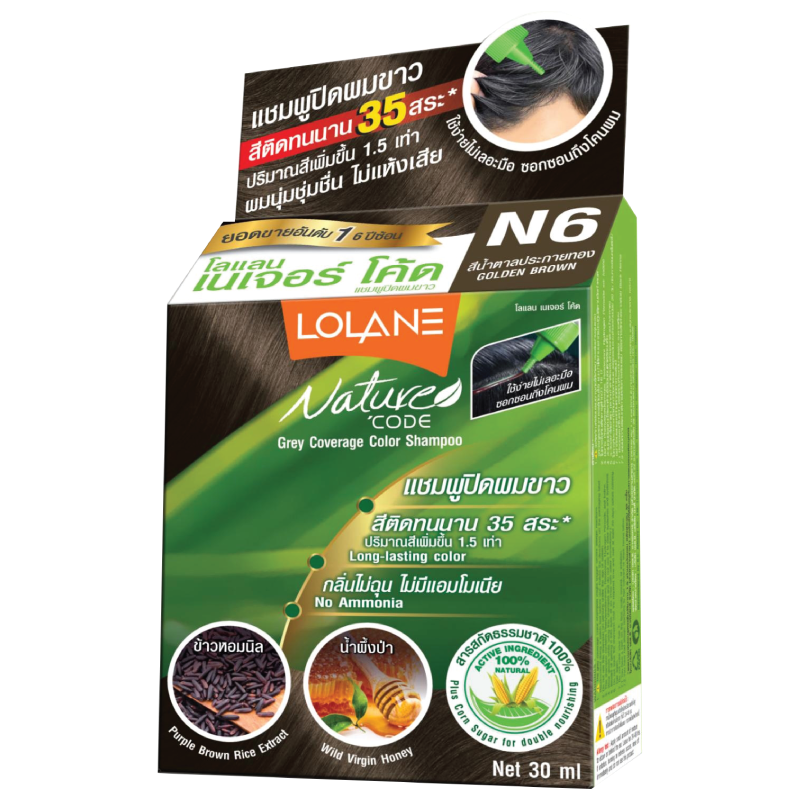 Lolane N6 (Golden Brown) NonAmmonia Grey Hair Coverage Color Shampoo