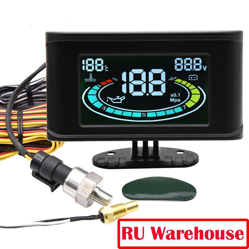 3 in 1 LCD Digital Car Oil Pressure Gauge Voltmeter Voltage Gauge Water ...