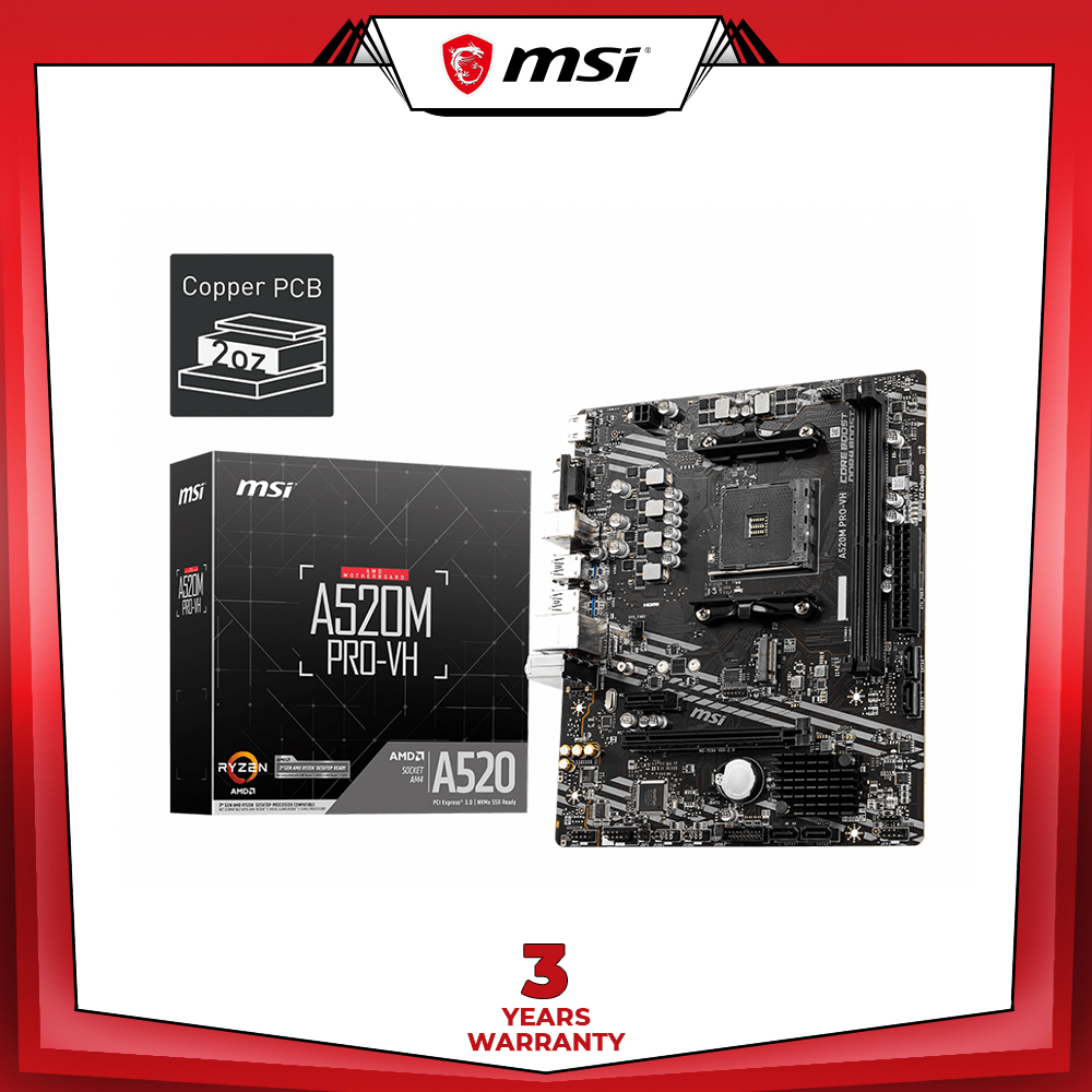 MSI Bundle MSI A520M PRO VH MATX Gaming Motherboard with AMD