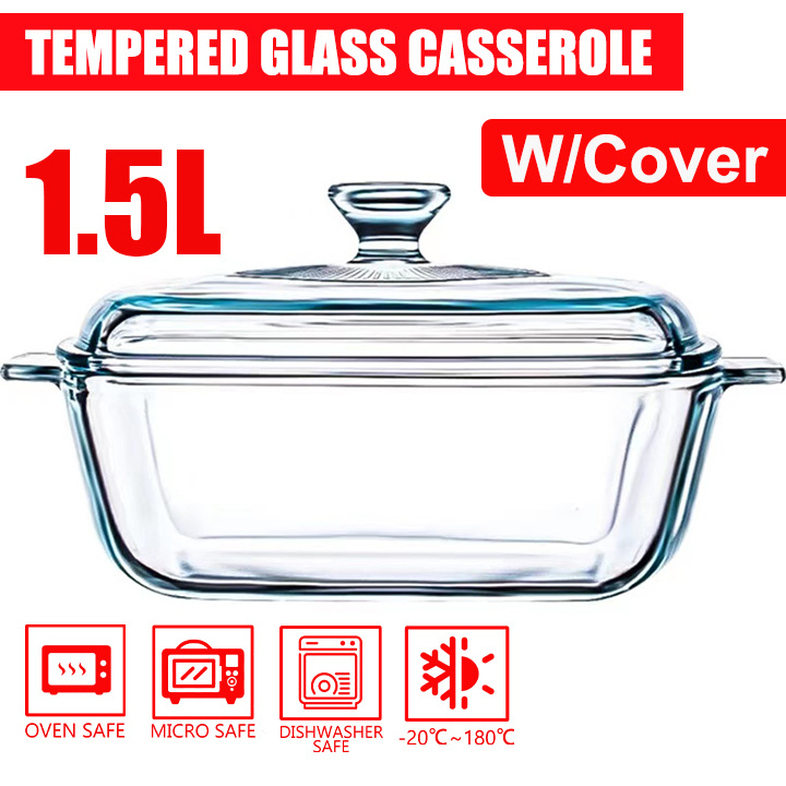 8100-2 SQUARE TEMPERED GLASS CASSEROLE WITH LID MULTI