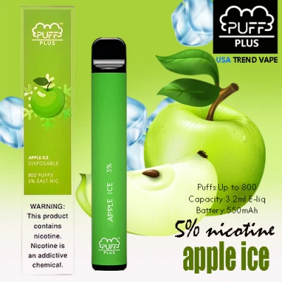 Puff Plus Disposable Pod Device Electronic Cigarettes 5% Saltnic 800 Puffs (APPLE ICE)